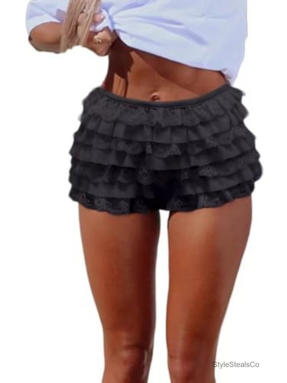 Lace Layered Ruffle Bloomer Shorts Elastic Waist Coquette Y2K